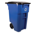 Rubbermaid Commercial BRUTE Recycling Rollout Trash Can with Hinged Lid, Blue (50 gal.)
