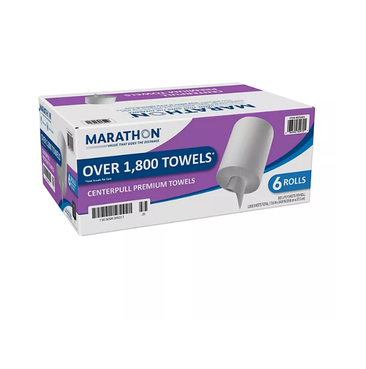 13.1_18f5bb35-59b5-4986-b5fe-c6a7a5d09e84.png Marathon Centerpull Premium 1-Ply Paper Towels (303 sheets/roll, 6 rolls) - Image 1