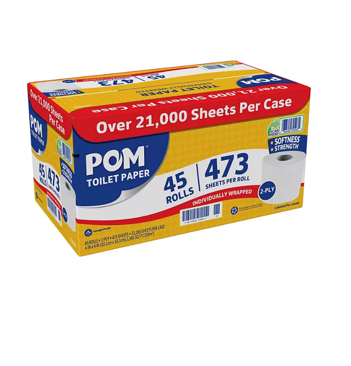 19.1_b4d8d963-7db4-445f-ad7d-cc7a6c153798.png POM Bath Tissue, Septic Safe, 2-Ply, White (473 sheets/roll, 45 rolls) - Image 1