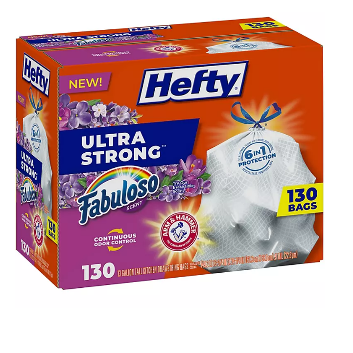 21.1_6c460709-0e01-48d0-a60a-a3e048919073.png Hefty Ultra Strong Kitchen Drawstring Trash Bags, Fabuloso Scent (13 gal. 130 ct.) - Image 1