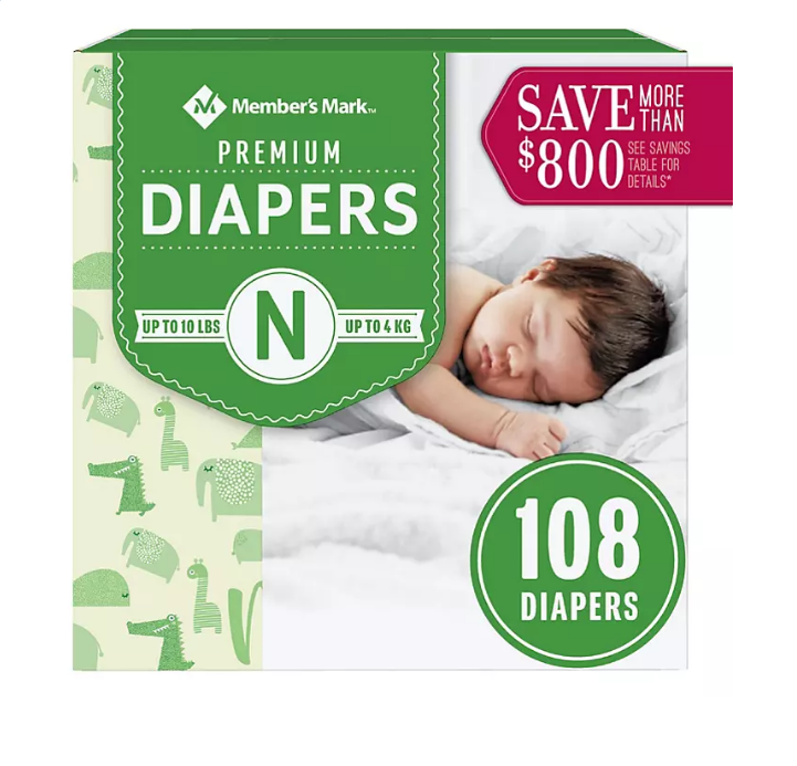 22.1_afefd6df-ec9d-4feb-9b7f-847e318e3c35.png Member's Mark Premium Baby Diapers (Choose Your Size) - Image 1