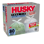 Husky 55-Gallon Clear Flap Tie Drum Liner Trash Bags (80 ct.)
