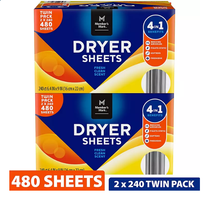 25.1_80ae3a52-9930-47ef-a40d-fb1742cdb105.png Member's Mark Fabric Softener Dryer Sheets (480 ct.) - Image 1