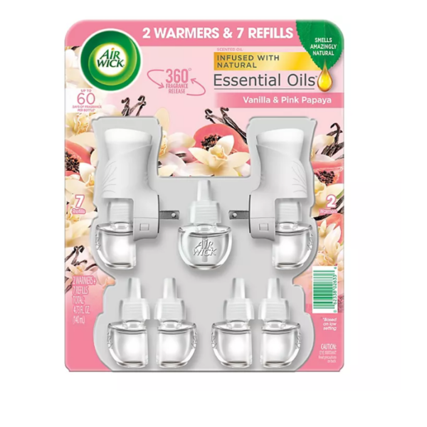 Air Wick Scented Oil Air Freshener Kit, Vanilla & Pink Papaya (2 Warmers +7 Refills)