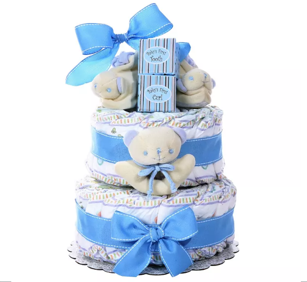 Alder Creek Gift Baskets Two-Tier Diaper Cake (Select Color)
