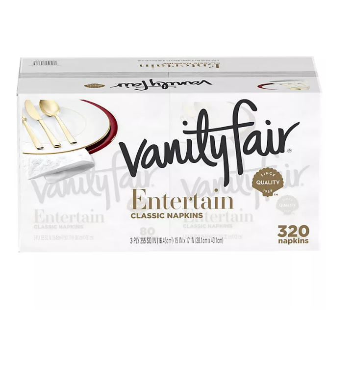 34.1_2cb644f6-5073-42ae-8692-bccb90935e67.png Vanity Fair Entertain 3-Ply Paper Napkins, White (320 ct.) - Image 1