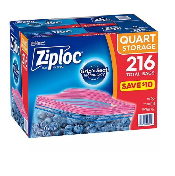 34.1_325fbc33-3875-4a12-859a-fd1fd2060451.png Ziploc Storage Quart Bags with Grip 'n Seal Technology (216 ct.) - Image 1