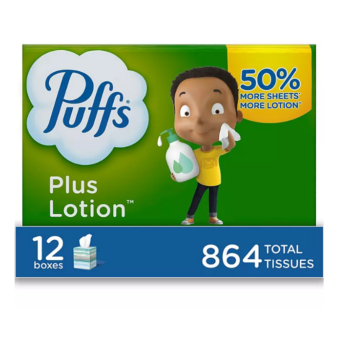 36.1_4a4e1678-b358-4dea-9b8e-26670b437d42.png Puffs Plus Lotion Facial Tissues (72 tissues/cube, 12 mega cubes) - Image 1