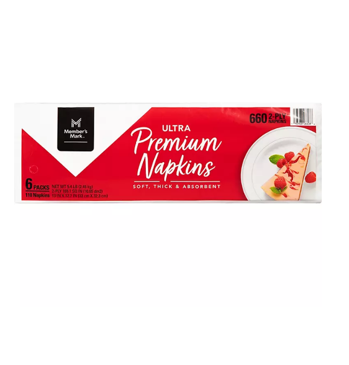 36.1_cc0a04fc-a8e1-49b2-b174-8bb9a4a57aca.png Member's Mark Premium White 2-Ply Napkins, 13" x 12.7" (110 ct./pk., 6 pk) - Image 1