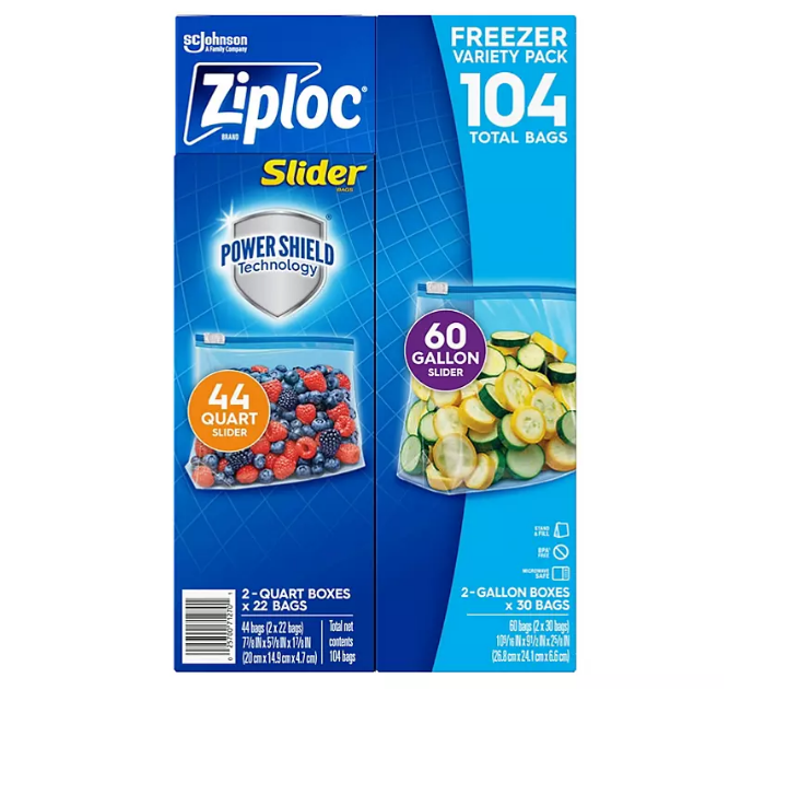 37.1_d78262bc-2f23-4b5d-aeda-3503ea69d86f.png Ziploc? Brand Slider Freezer Gallon and Quart Bags with Power Shield Technology (104 ct.) - Image 1