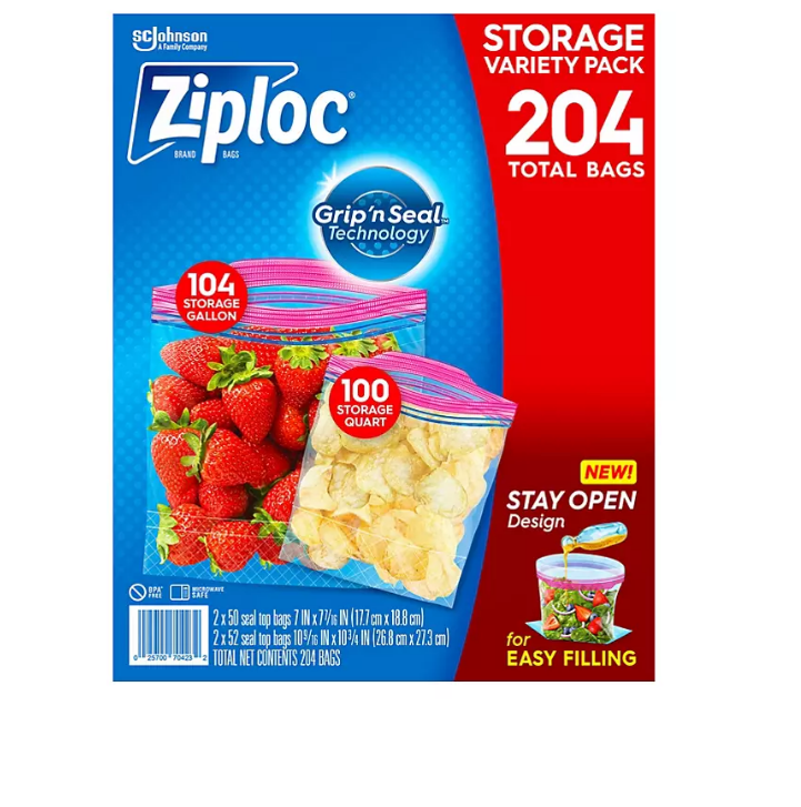 41.1_34645aab-8f4c-4181-acd1-c7bb236921df.png Ziploc? Brand Storage Gallon and Storage Quart Bags with Grip 'n Seal Technology, (204 ct.) - Image 1