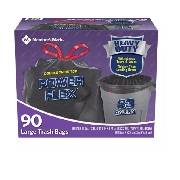 Member's Mark 33-Gallon Power-Guard Drawstring Trash Bags (90 ct.)