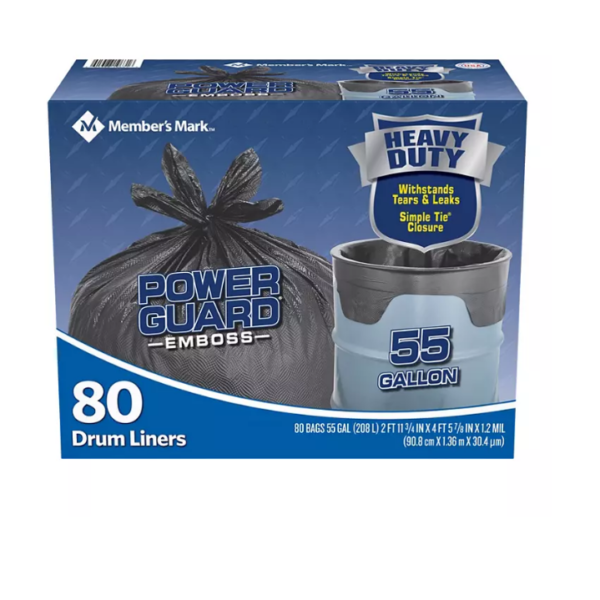 Member's Mark Simple Tie Heavy Duty Black Trash Bags (55 gal. 80 ct.)