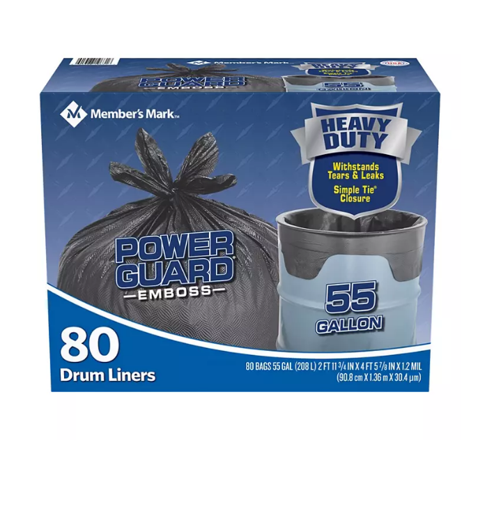 9.1_0770fe8d-bd07-46fc-907d-0175264fb1fe.png Member's Mark Simple Tie Heavy Duty Black Trash Bags (55 gal. 80 ct.) - Image 1